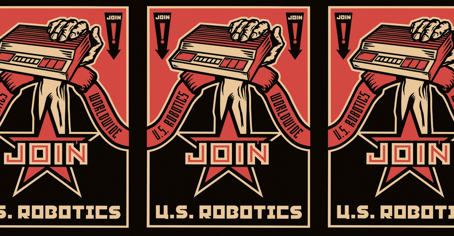 A soviet style advertising that reads JOIN US ROBOTICS (https://jacfodor.com/U-S-Robotics)